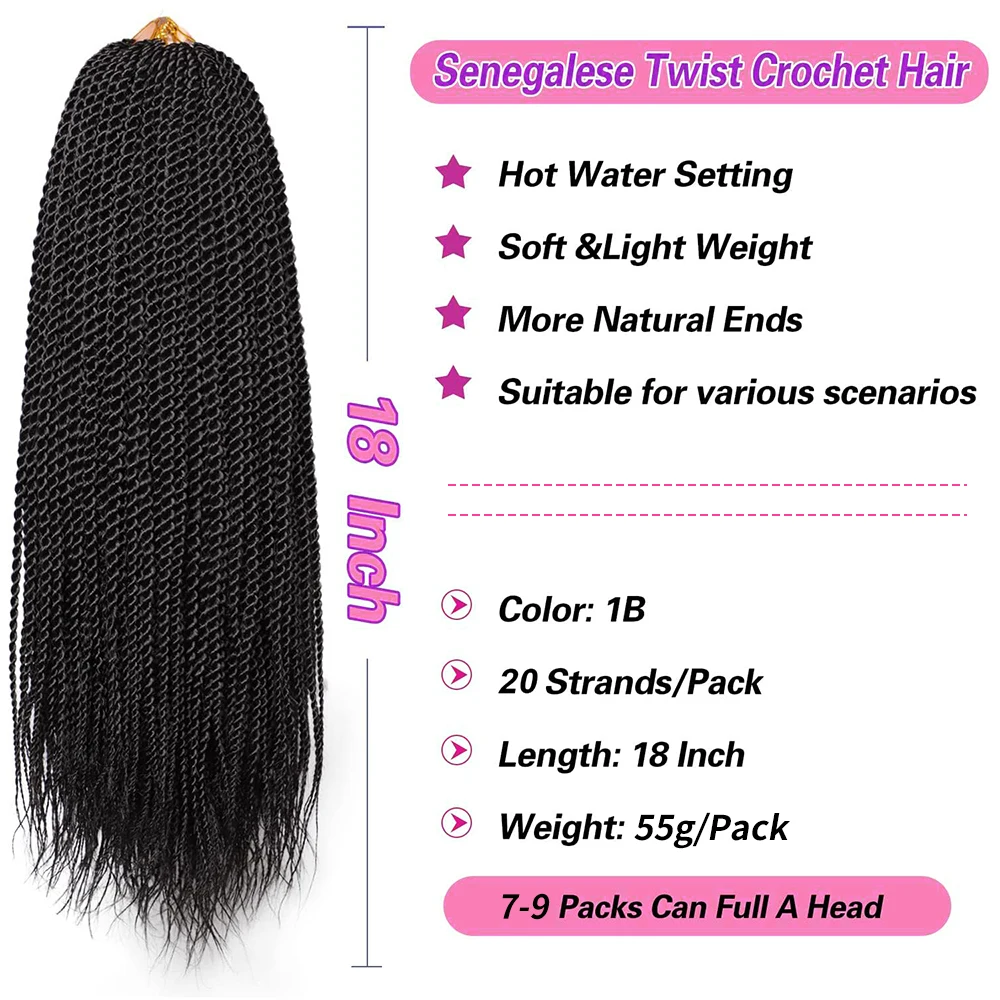 Senegalese Twist Gehaakt Haar Voor Zwarte Vrouwen 18 Inch Lang Synthetisch Pre Twisted Twist Gehaakt Haar 20 Strengen/Pack