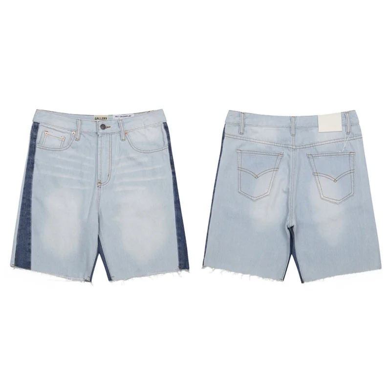 

Waed Light Blue Splicing Jeans orts High Street Casual Pants Tassel Knife Cut Cotton 00% Summer Youth Leisure Trousers