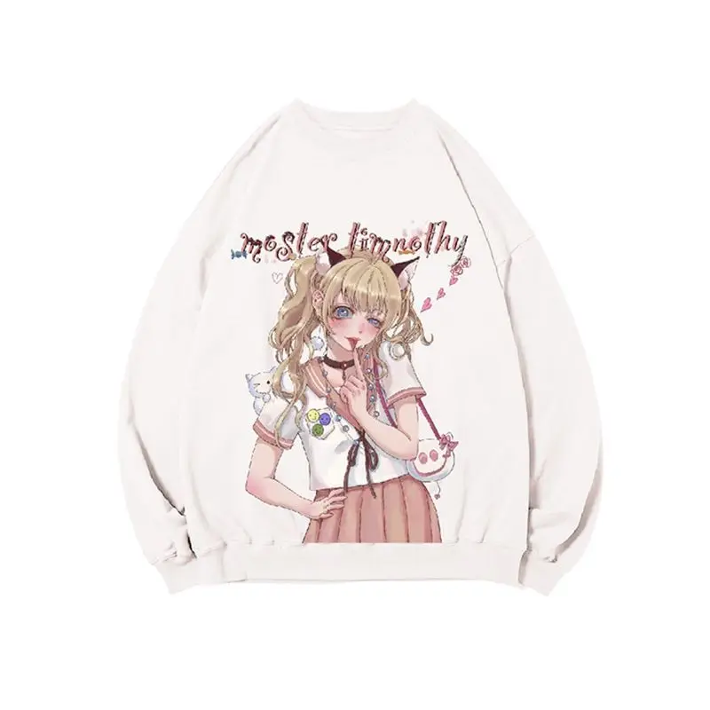 Kawaii Y 2K Meisjes Anime Lange Mouw Witte Top Japanse Harajuku Sweet Fashion Hoodie 2000S Esthetische Casual Streetwear Y 2K Vrouwen