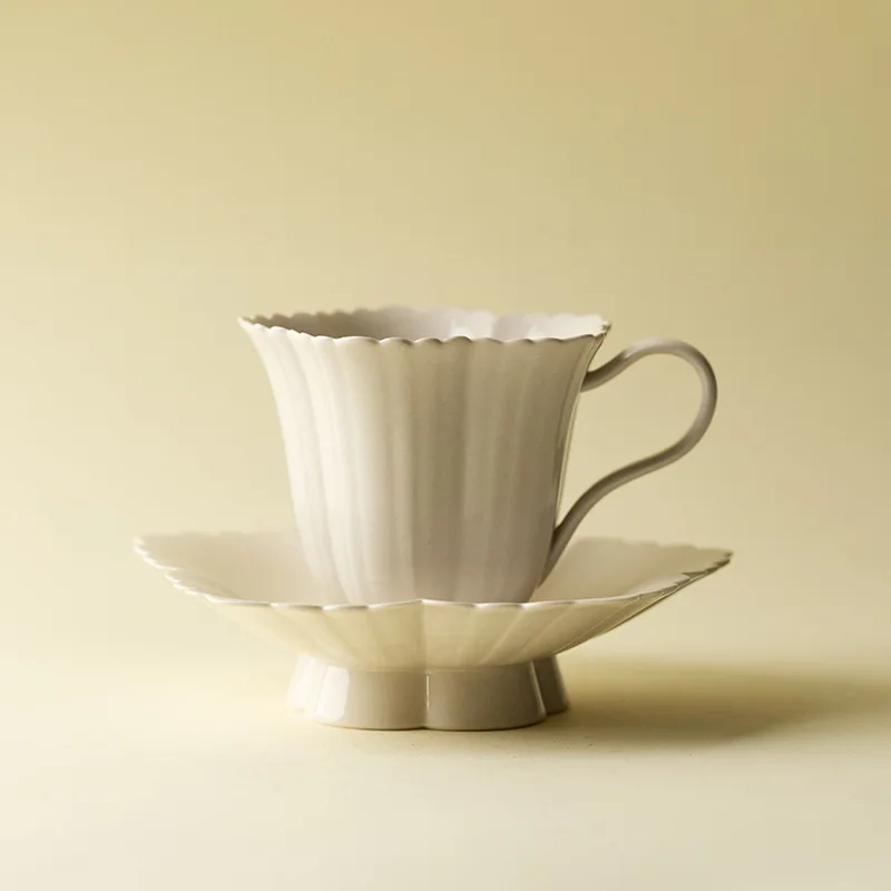Exquisite Handmade Fluted Ceramic Coffee Cup With Saucer Vintage Plant Ash Mug Home Office Afternoon Tea Decor Gift