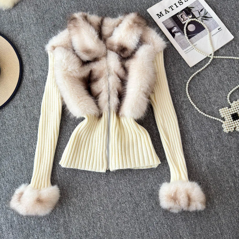 

Женские зимние вязаные рубашки из искусственного меха, топы, женские осенние вязаные блузки на молнии, тонкий теплый дизайн, сексуальные вечерние пальто для ночного клуба, куртки