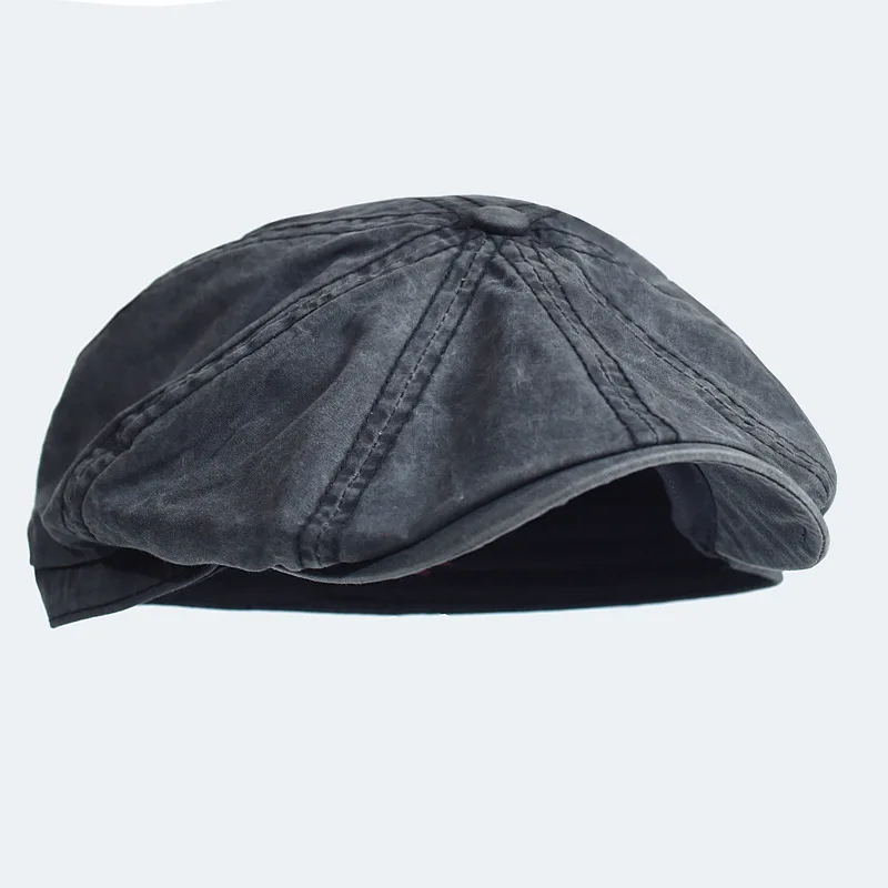 1 szt. Czapka Newsboy z Pranej Bawełny, Ośmiokątna Czapka w Stylu Peaky Blinders, Vintage Casualowa Czapka, Jednolite Berety, Płaska Czapka