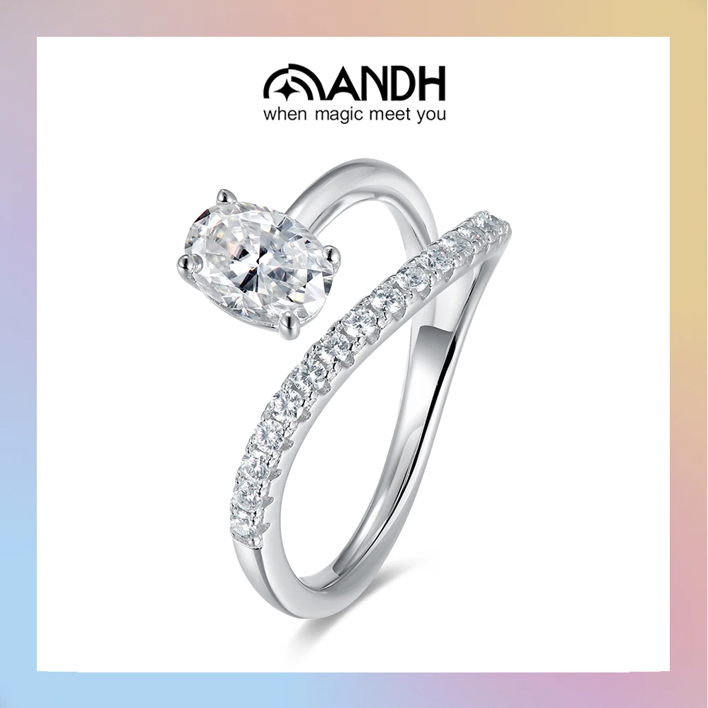 

ANDH 1 карат овальной огранки D Цвет VVS1 Кольцо с муассанитом для женщин волнистой формы Дизайн Свадебные обручальные ювелирные изделия из стерлингового серебра 925 пробы