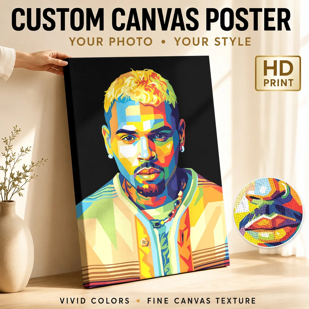 Chris Brown Pop Art Canvas Print Poster Personalized Retro Music Wall Art for Studio Bedroom Decor Ready to Hang Gift for Fans