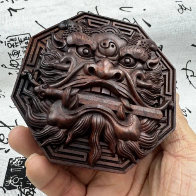 Taoist Longhu Mountain Jujube Wood Bagua Lion Biting Sword Plaque - Home Feng Shui Display, Protection & Warding Off Evil Craft