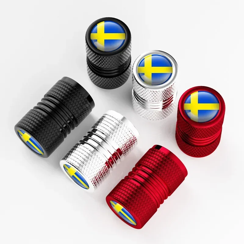 4pcs/lot Aluminum Alloy Sweden Flag Emblem Car Wheel Tire Valve Cap Tyre Air Caps For Volvo V70 XC60 S60 V60 V40 Accessories