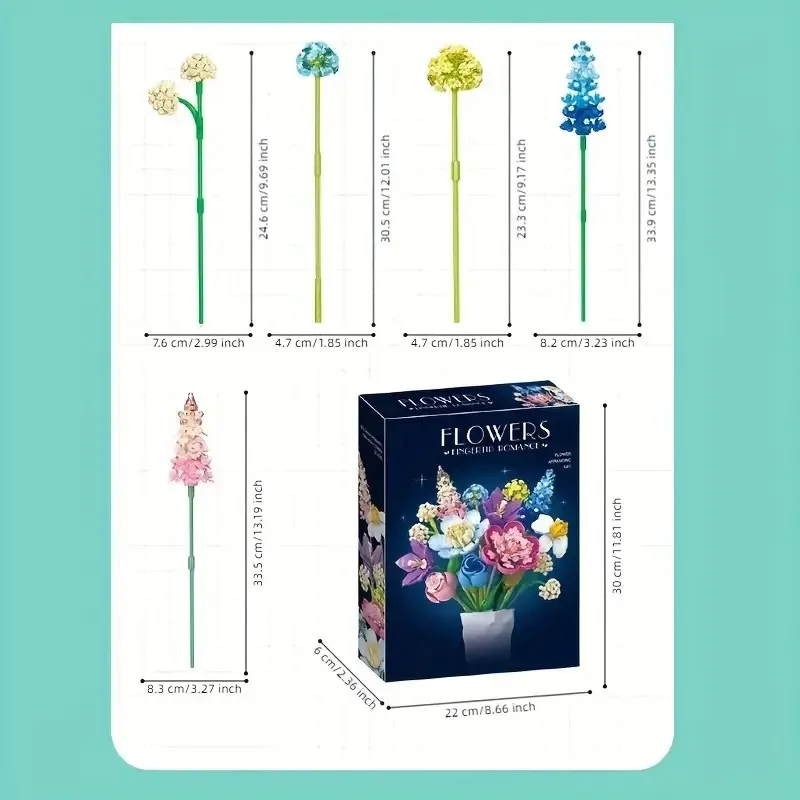 865pcs Rose, Narcissus, Hydrangea Flower Building Blocks Set, Suitable for Adult Bouquet Plant Series, Home or Office Decoration
