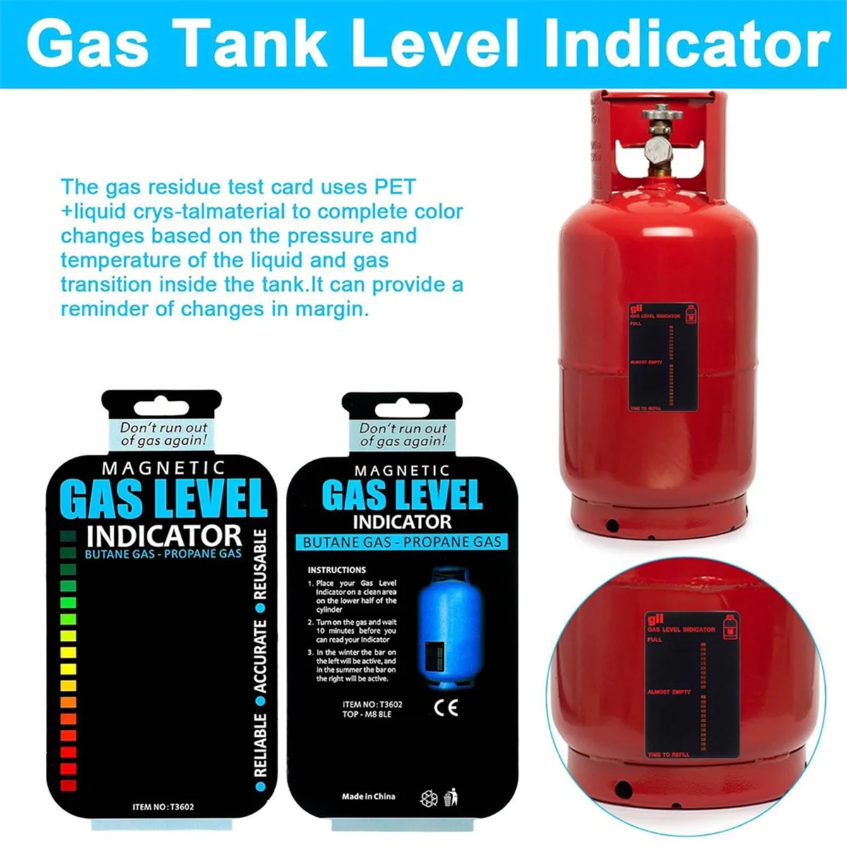 AA25 2팩 프로판 탱크 게이지 레벨 표시기, BBQ, 캠핑, 가정용 주방용 재사용 가능한 레벨 스티커