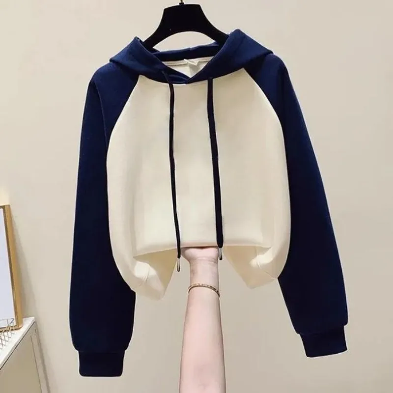 Hooded Sweatshirts Women Cozy All-match Stitching Contrasting Color Tops Design Fashion Autumn New Loose Ulzzang Casual Daily