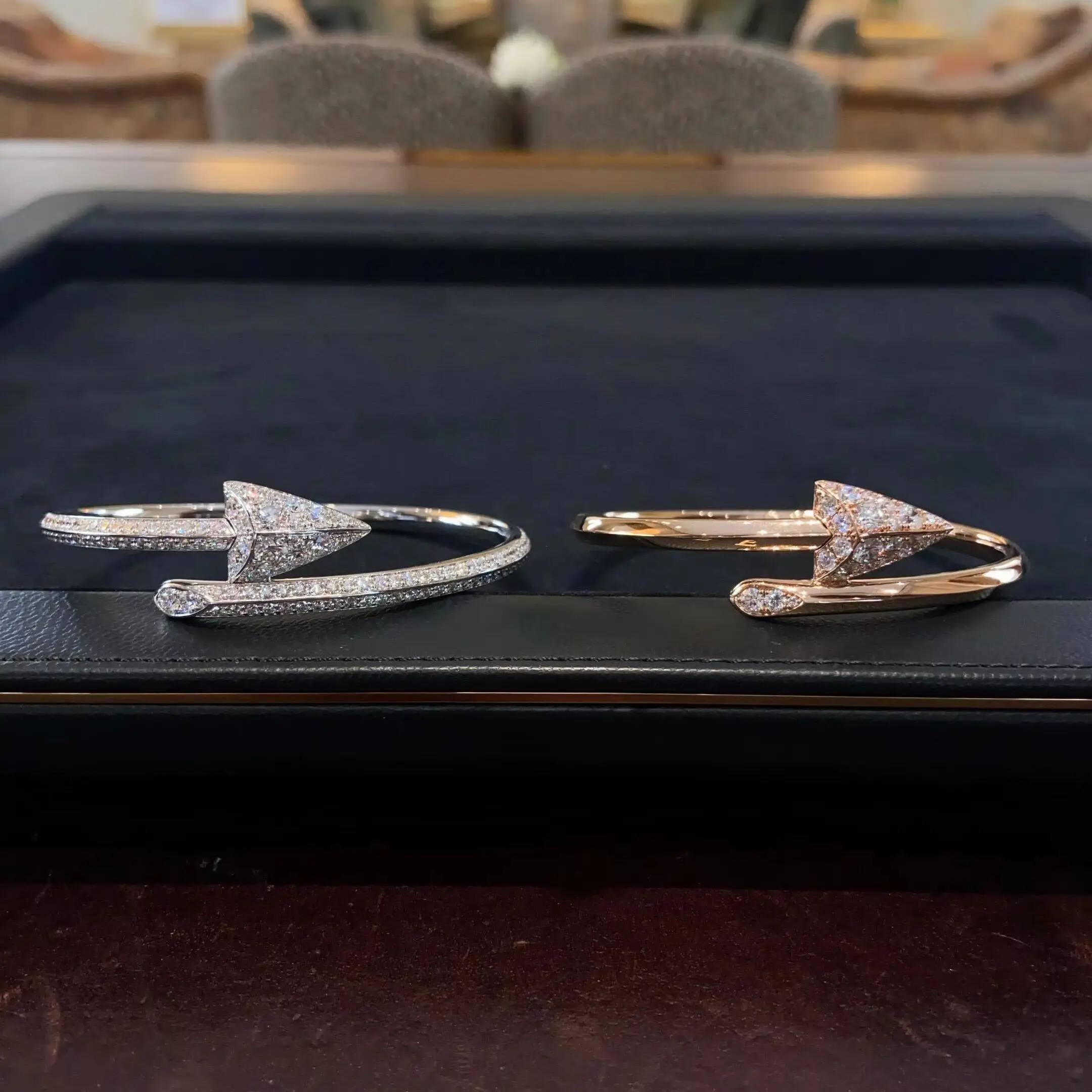 French Luxury Arrow shape Open Women's  Bangle Bracelet S925 Silver Shiny 5A Zircon Trendy Party Jewelry Gift plating Gold/Rose