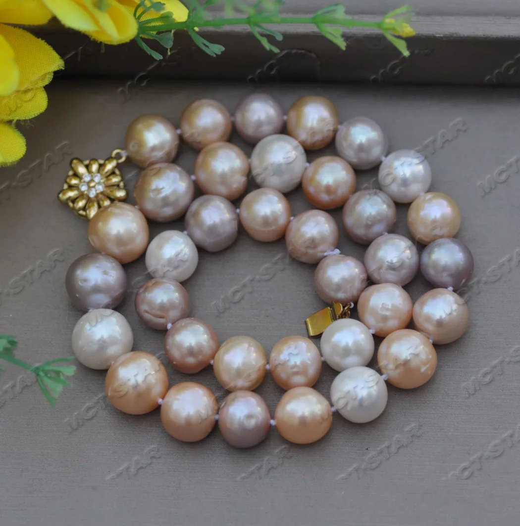 

MTC·STAR Z11682 17"~24” 14mm White Pink Lavender Round Freshwater Pearl Necklace