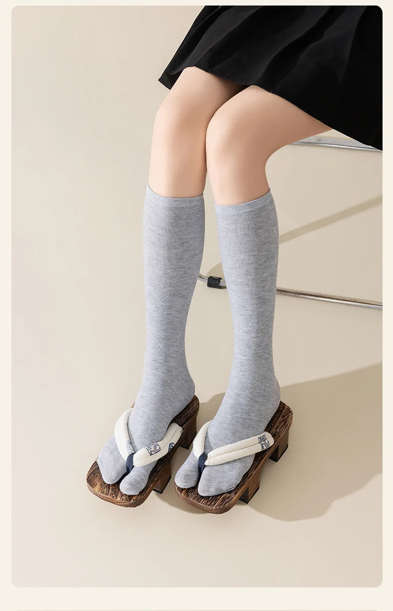 1/2/3 Paar japanische Tabi-Socken für Damen, einfarbig, schwarz/weiß/grau, Zehensocken mit zwei Zehen, geteilte Zehensocken, Wadensocken, Geta-Socken, JK Lolita – Detail 11