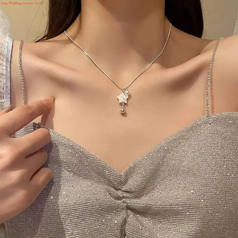 G92D Temperament Pearls Star Pendant Necklace Simple Y2K Collar Necklaces Jewelry