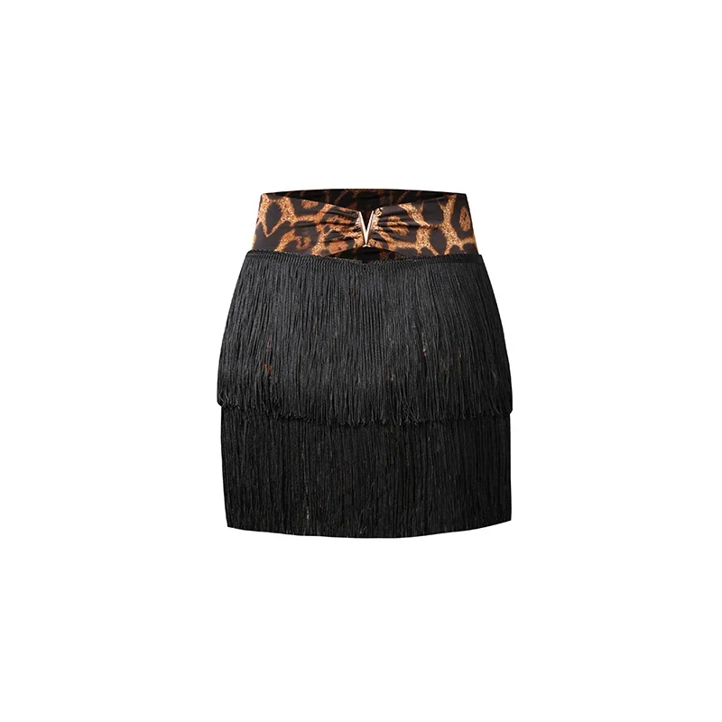 تنورة رقص لاتينية جديدة للفتيات تشا تشا رومبا ملابس الرقص شرابات كثيفة أداء لاتيني زي تنورة سوداء مهدب DNV16158 #5