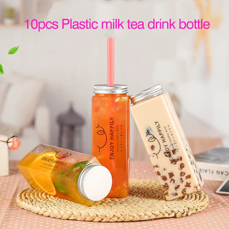 10pcs Plastic Milk Tea Drink Bottle Take Out Coffee Milk Tea Bar Supplies Mason Jars Drink Storage Containers for Food Party