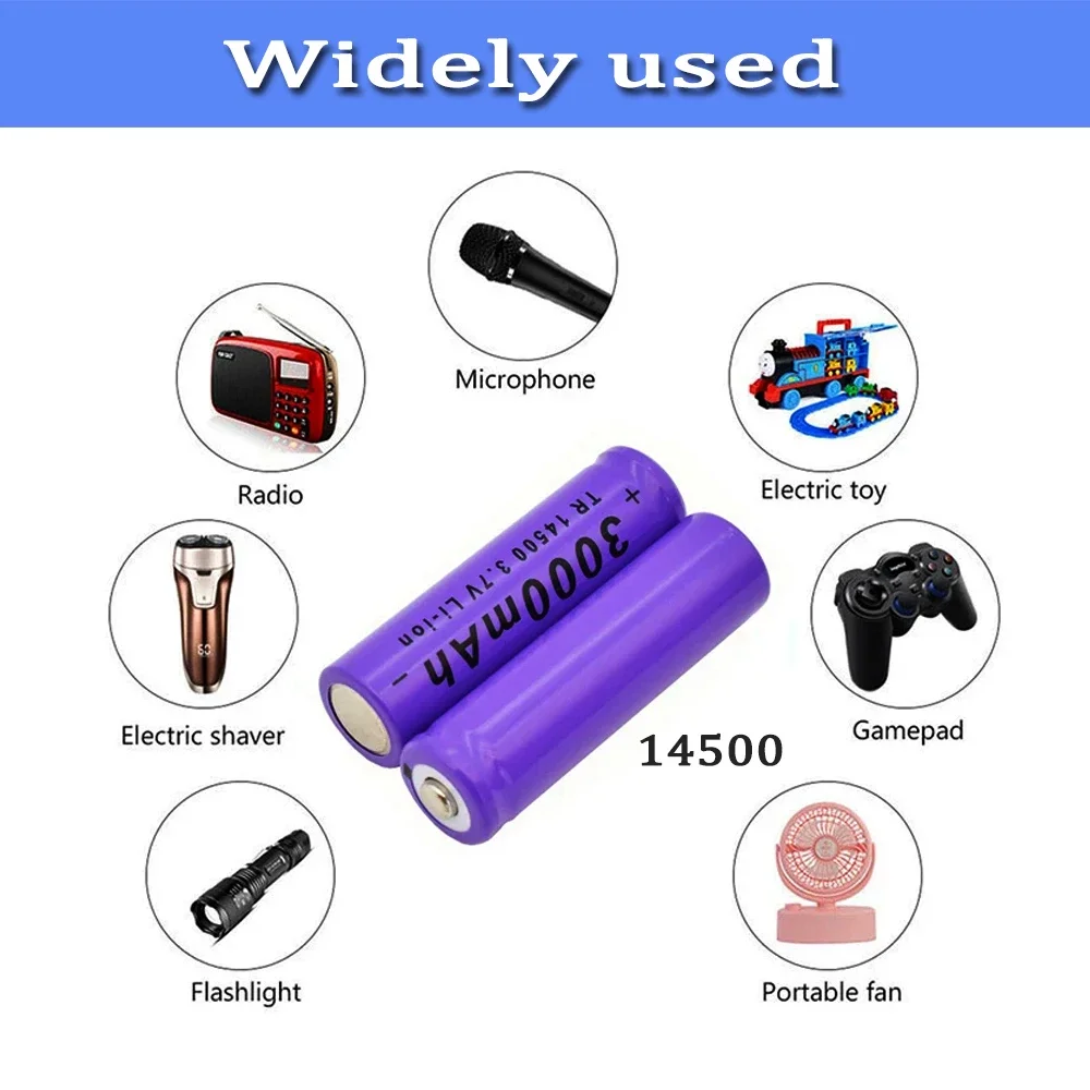 2024 NEW 14500 Li-ion Battery 3.7V 3000mAh Rechargeable Battery For Torch Led Flashlight Toys+charger