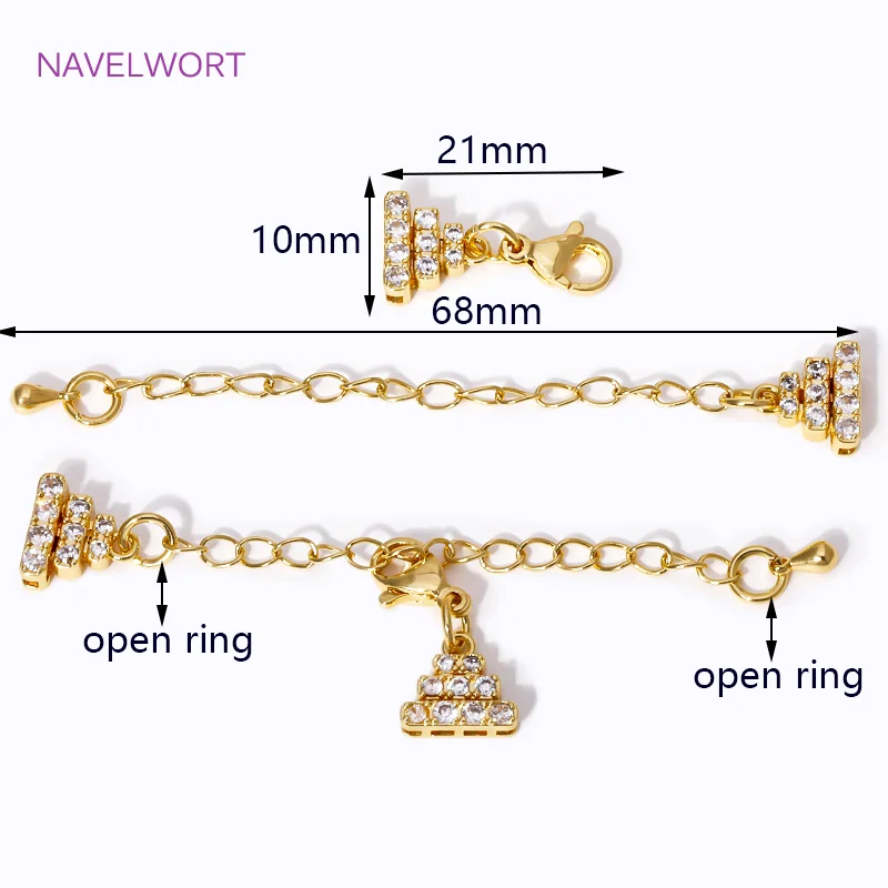 1/2Pcs/Lot 68mm 18K Gold Plated Brass Extension Chain Tail Chain Lobster Clasps Connector For DIY Jewelry Making Accessories