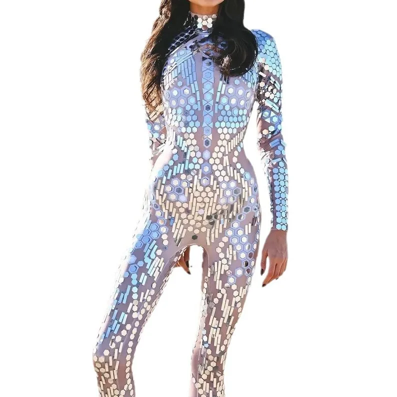 ผู้หญิงบอดี้สูทคอสเพลย์ 3D Sparkle Jumpsuit Zentai Jumpsuit Cyberpunk ฮาโลวีน Carnival Cosplay เครื่องแต่งกาย Romper หญิง