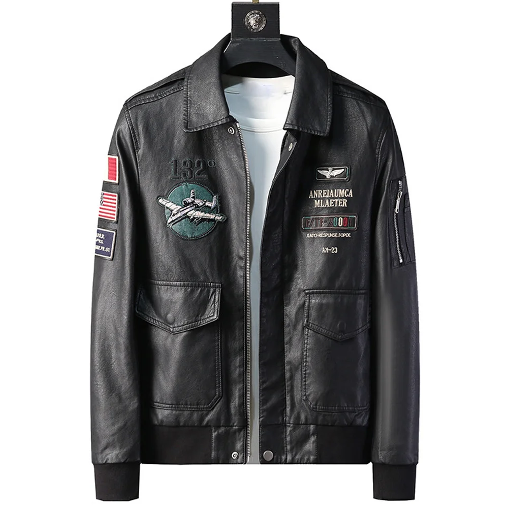 Air Force Mans Bomber Plus Size 4XL Flight Mens Leather Jacket Embroidered Automotive Street Coats European