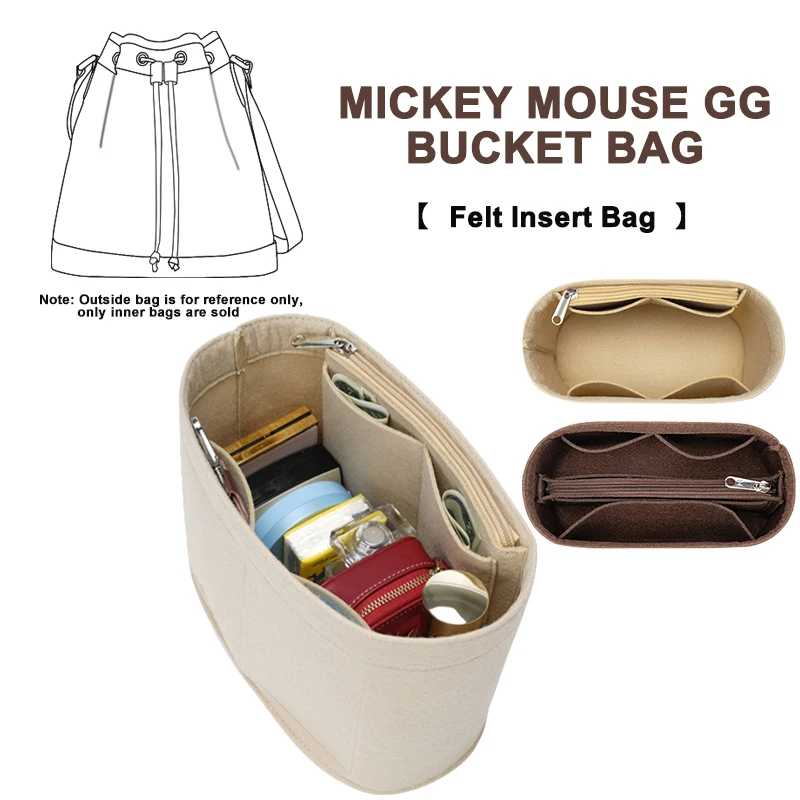 EverToner Felt Insert Organizer Inner Purse Portable Crossbody Bucket Bags Makeup Organizer For Mickey Mouse GG Bucket Bag