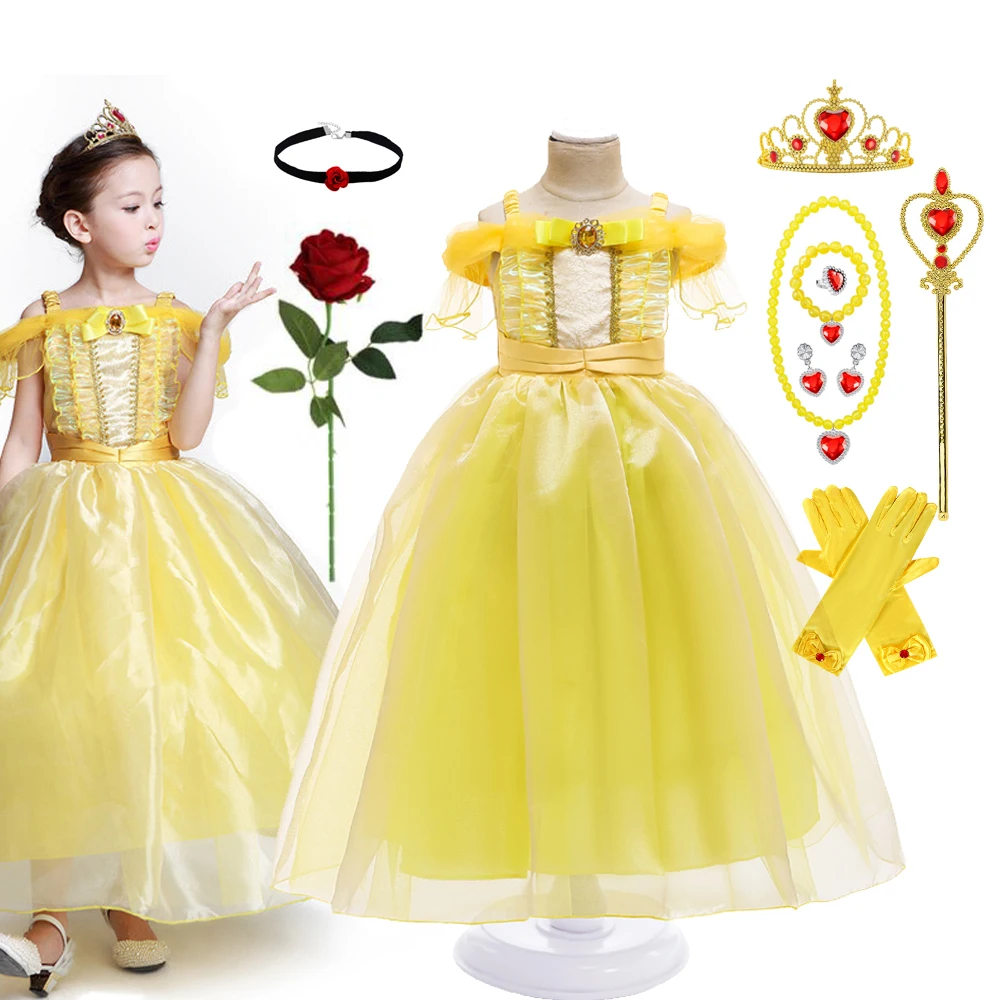 Belle Kostüm Mädchen Gelbes Kleid für Mädchen Halloween Kostüme Kinder Prinzessin Cosplay Dress Up für Party Performance
