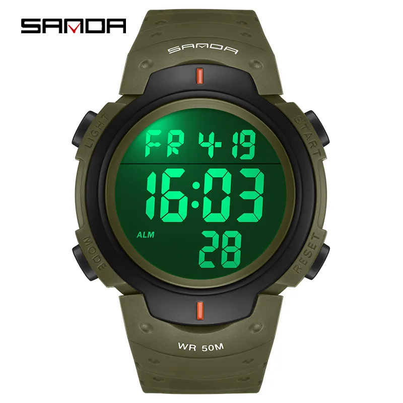 

Fashion Sanda Top Brand Arrival Trendy Design Silincone Strap Led Digital Movement Alarm Mode Countdown Sport Men Stop Watch