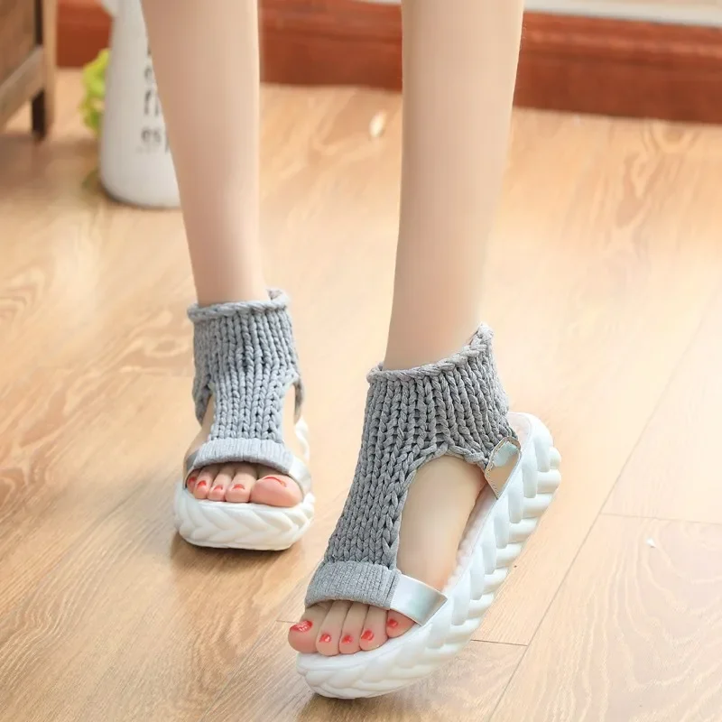 

Women's Knitted Designer Hollow Sandals 2024 Summer New Thick Soled Casual Shoes Fashion Outdoor Walking Women's Sandals 35-40