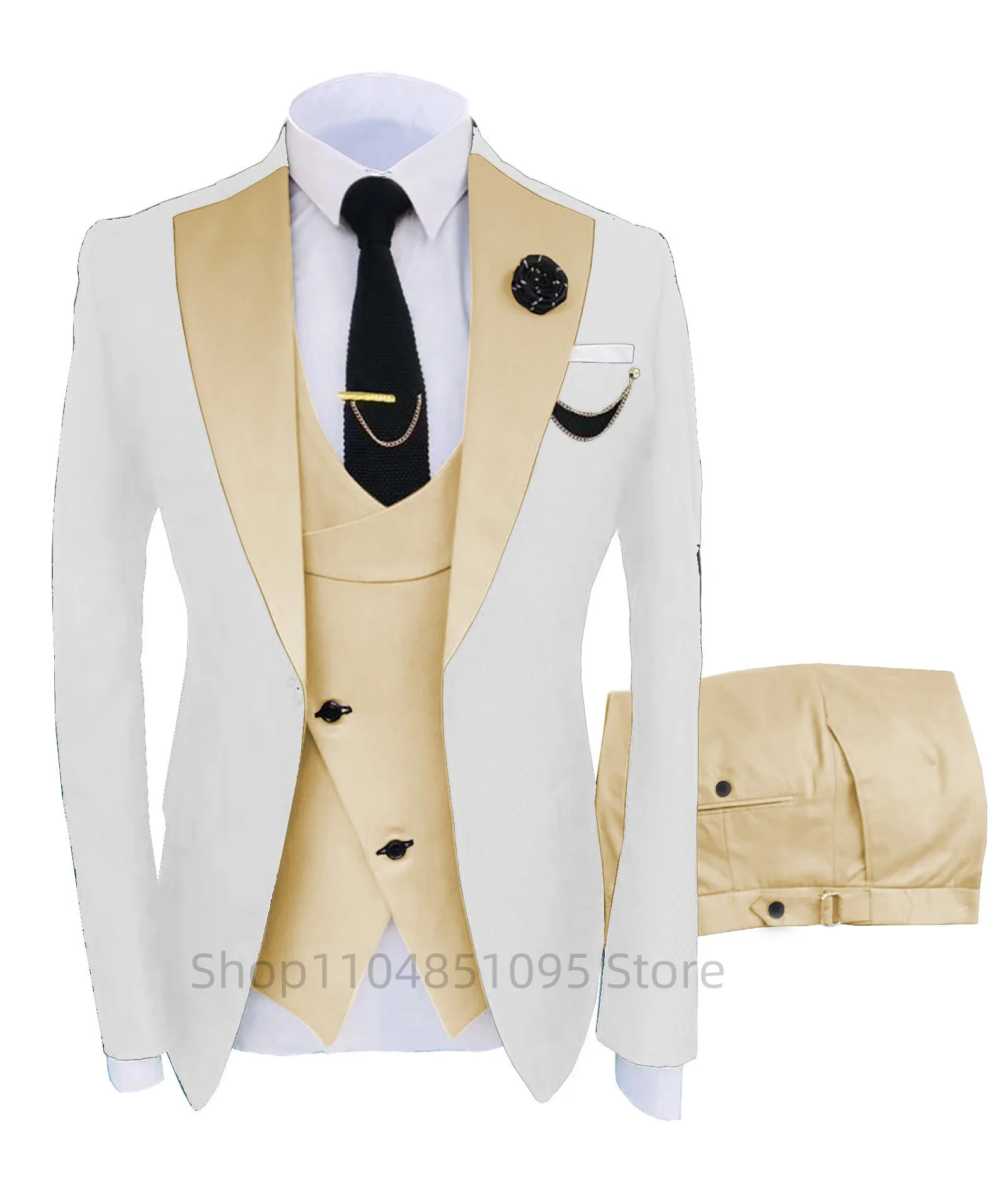 

New Style Men Wedding Suits Slim Fit 3 Pieces Jacket Vest Pant Wedding Groom Tuxedos Bridegroom Suits Best Man Blazer Bussiness