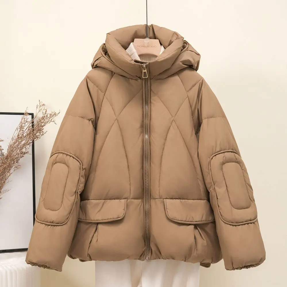 Herbst und Winter neue Damen Daunenjacke lose Kapuze weiße Ente Daunenjacke