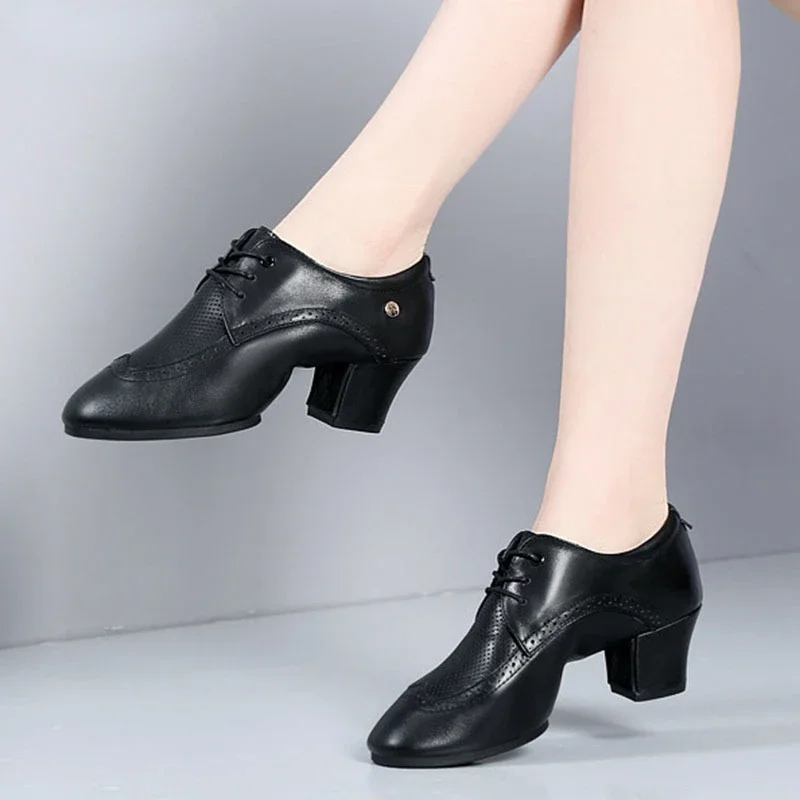 Women Mid Heel Latin Dance Shoes Ballroom Ladies Girls Modern Jazz Dance Shoes White Black Salsa Dancing Shoes Teacher Shoe