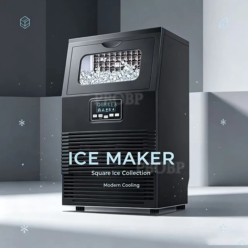 Commercial Ice Maker Machine Restaurant Standing Stainless Steel Electric Square Ice Maker Machine
