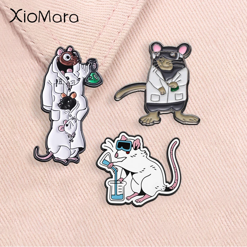 Lustige Laborratten-Emaille-Pins, Cartoon-Humor, Wissenschaftler, Maus, Chemie, Apotheker, Broschen, Anstecknadeln, Schmuck, Geschenke für Freunde