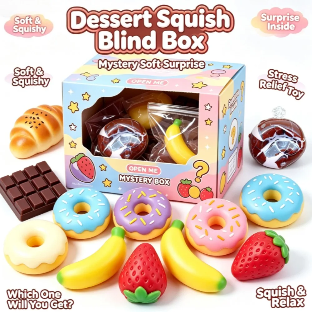 

Random Squishy Mystery Blind Box Mixed Shapes, Soft Slow Rebound Squeeze Toy, Stress Relief Decorative Desktop Collectible