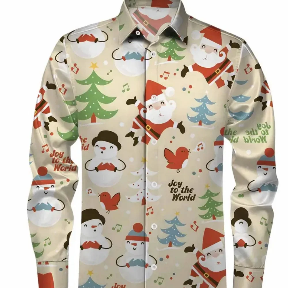 Kemeja Natal Ukuran Besar Pria 2025 Motif Kartun Kucing Lengan Panjang Kancing Depan Kemeja Pesta Natal yang Menyenangkan Pengiriman Cepat