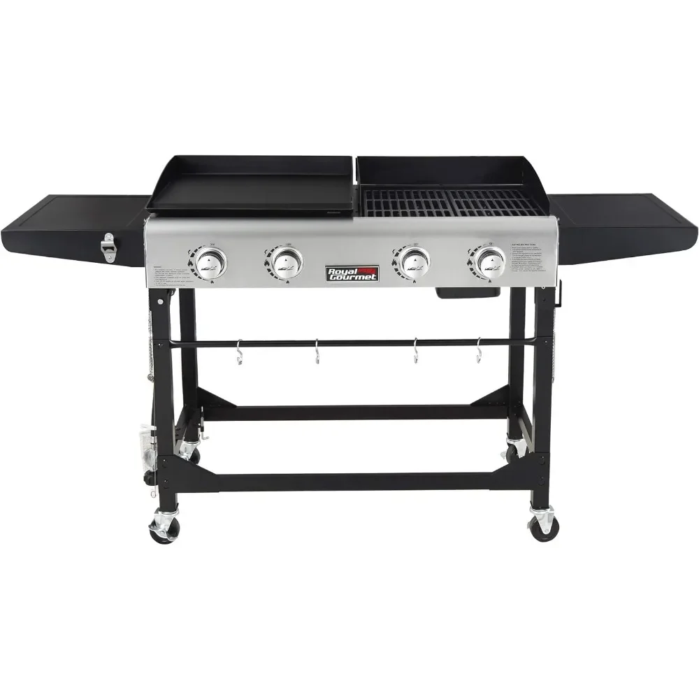 

Portable Propane Gas Grill and Griddle Combo with Side Table 4-Burner Folding Legs,Versatile Outdoor Black 66 Inch Freight free