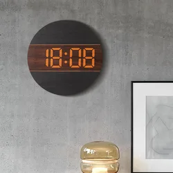 LED Digital Wood Wall Clock Simple Living Room Clock Personality Creative Decoration Clock Wall Cream Style Home Wall Watch