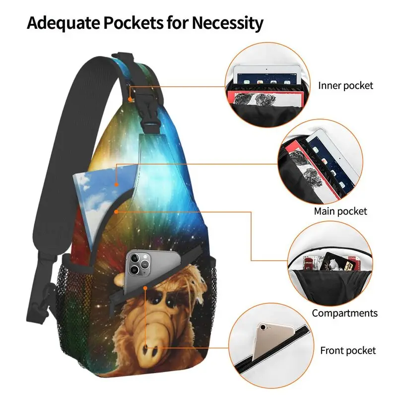 Alien Life Form In Galaxy Sling Chest Bag, mochila de hombro cruzada ALF personalizada para hombres, ciclismo, Camping, Daypack