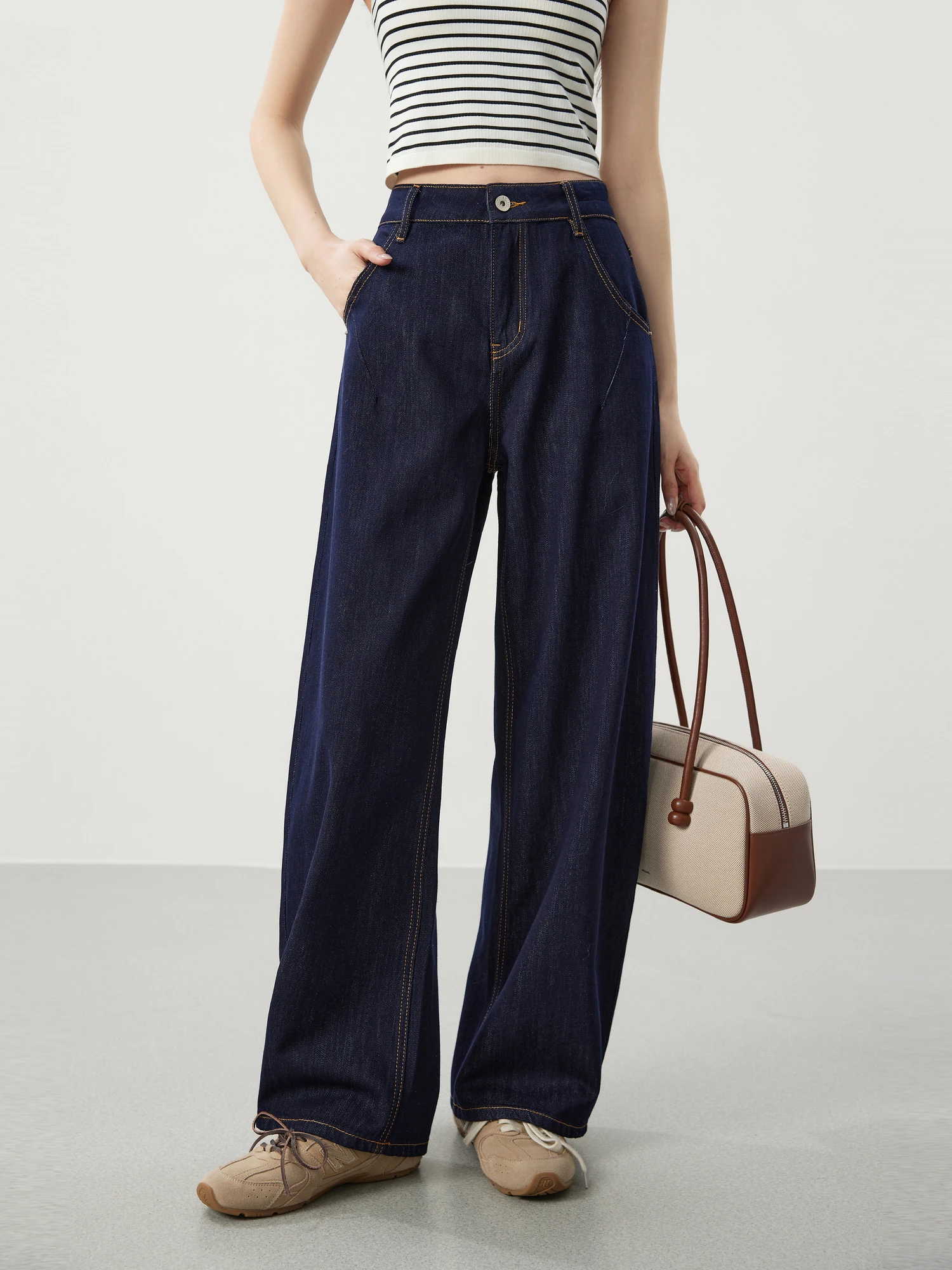 

Casual High Waist Wide Leg Cotton Jeans Women's Spring 2026 Straight Cut Elastic Fabric Proced with Silk Luster