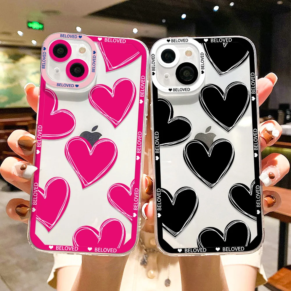 Love Heart Phone Case For iPhone 11 Covers iPhone 12 13 14 15 Pro Max XR X Xs 7 8 Plus SE 2020 13 Mini 13promax Silicon Fundas