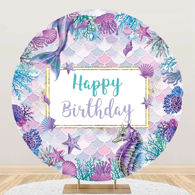 Baby Shower Mermaid Birthday Round Backdrops Cover Princess Portrait Photographic Circle Photography Backgrounds With Elastic