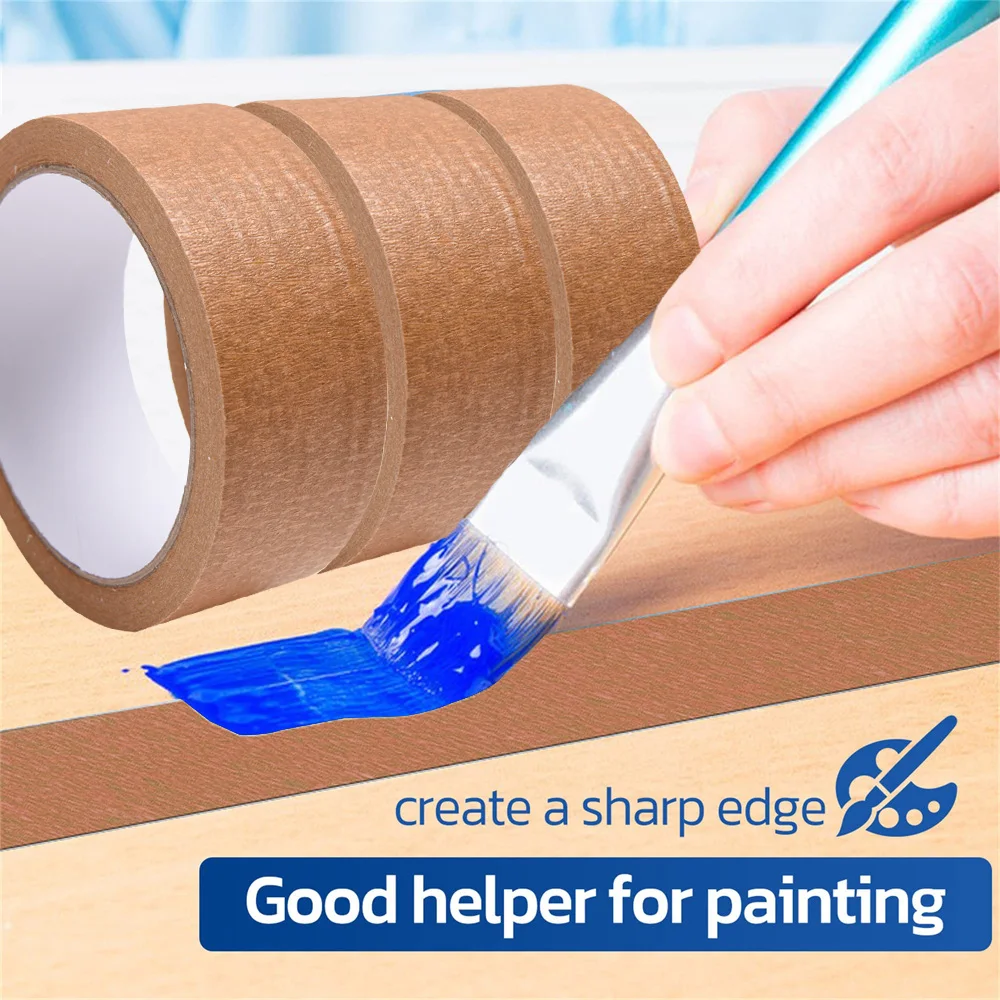 Fita removível de pintores marrons, Marcação Decorativa de Propósito Geral, Mascaramento Fácil Remoção, Home Office Artesanato DIY, 3 Rolls Rotulagem