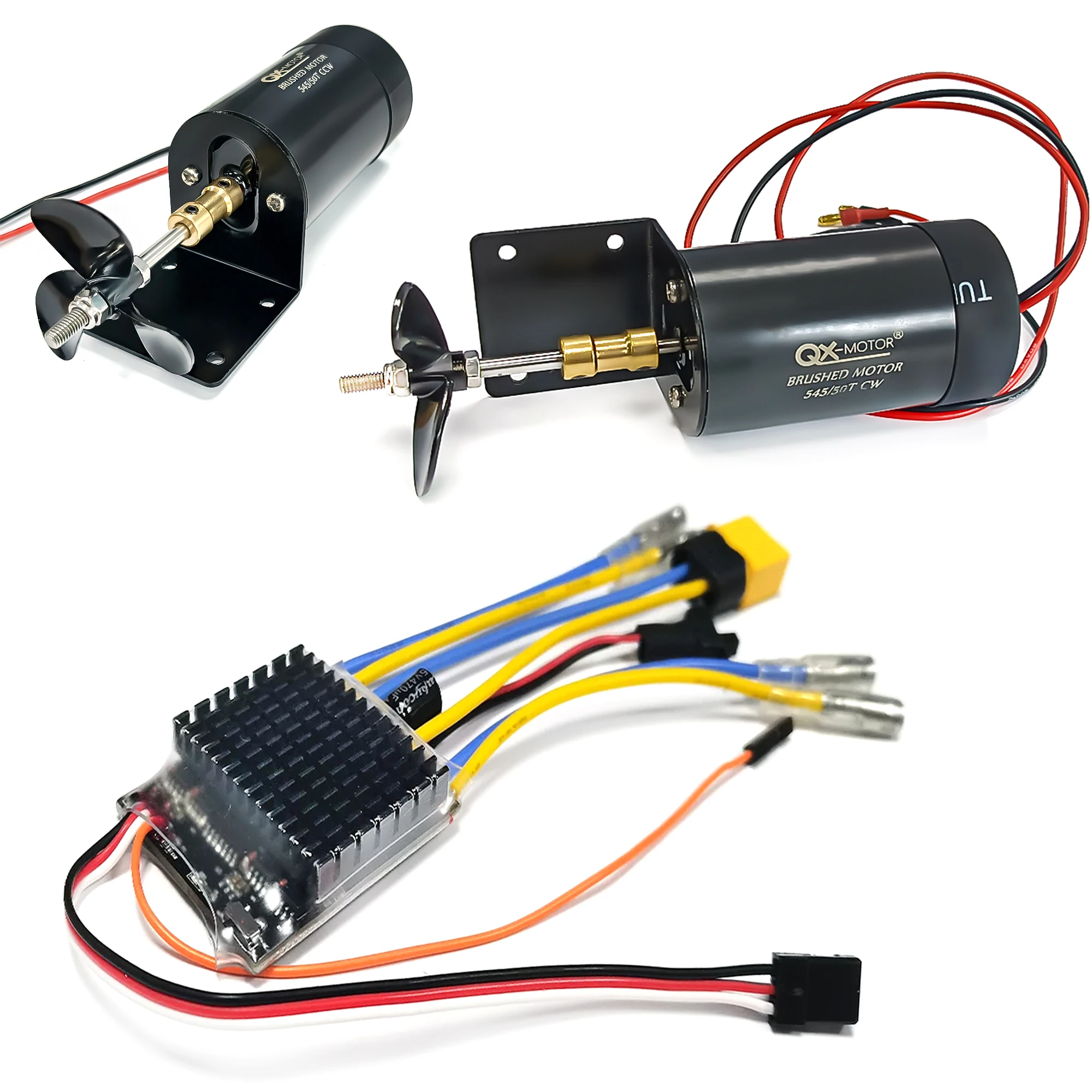 QX-MOTOR Underwater Propeller Motor 545/50T and Dual Channel Bidirectional Brushed ESC 30A 2-4S XT60/T Plug for RC DIY Boat Part