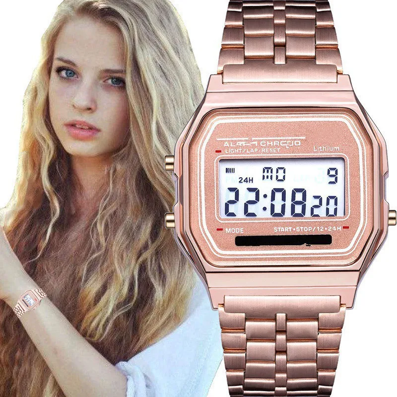 Jam Tangan Tali Baja Tahan Karat Jam Tangan Olahraga Militer Digital Retro Tahan Air Mewah Jam Tangan Elektronik Pria Wanita