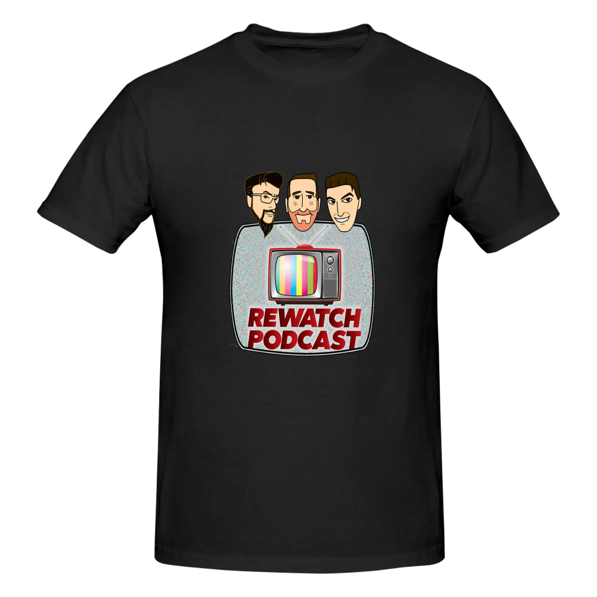 Funny Rewatch Podcast Logo with Host Faces  Men's Printed T-Shirt Unisex T shirtUnisex