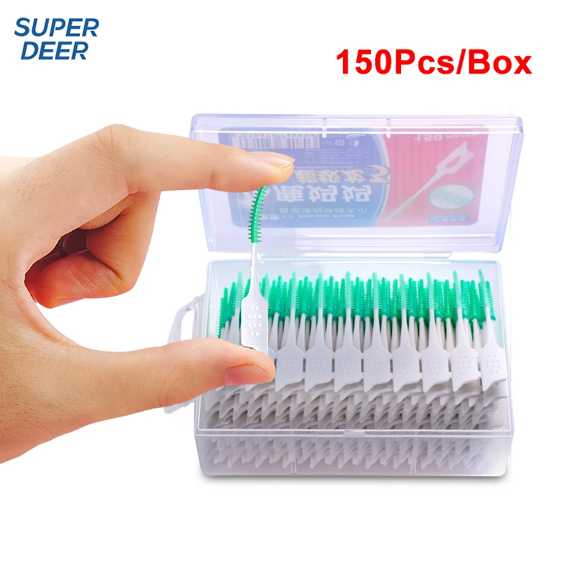 150 Unidades/Caixa Escova Interdentária de Borracha Macia Ferramentas de Limpeza Dental para Entre os Dentes Escova de Dentes Ferramentas de Higiene Bucal