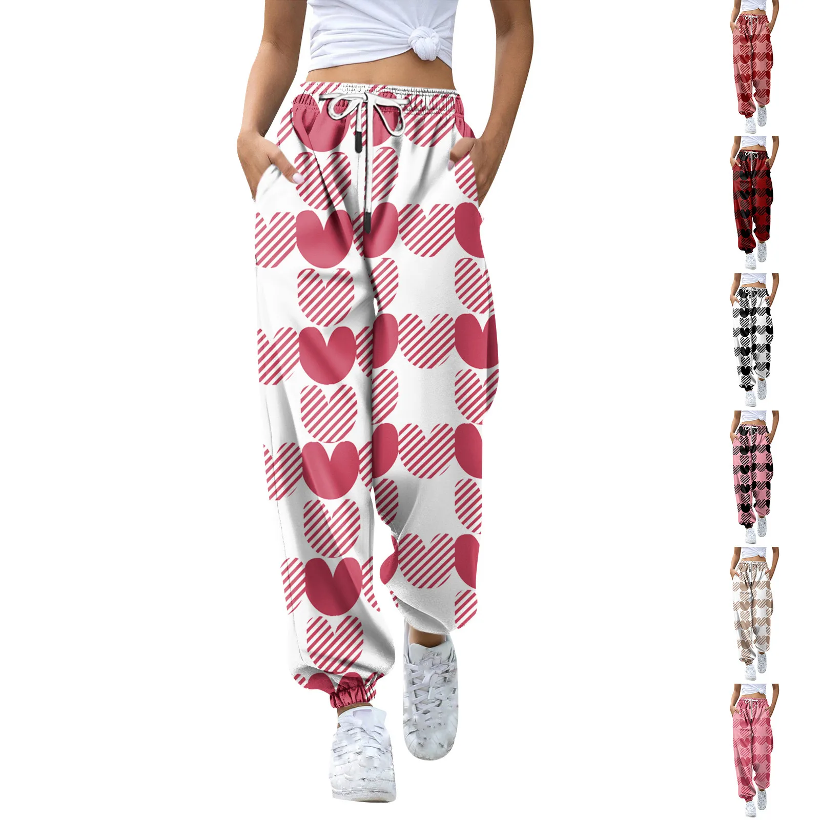 Hot Sales Womens Sweatpants Daily Casual Pants High Quality Fitness Tracksuit Trousers Heart Print Street Sport Jogging Pants