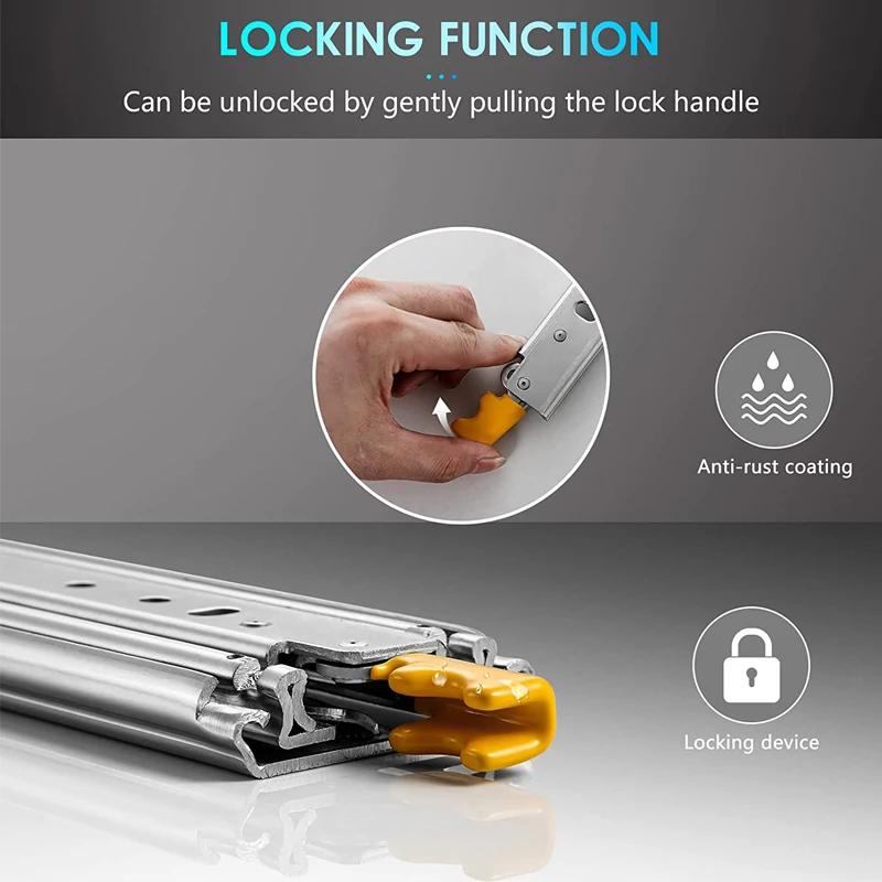 Heavy Duty Drawer Slides with Lock 30 40 60 Inch with Lock Full Extension Ball Bearing Locking Industrial Drawer Slides