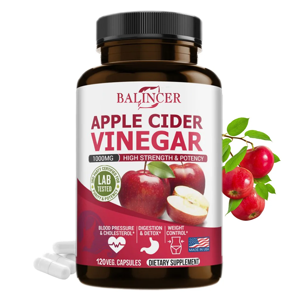 

Капсулы из уксуса Apple Cider 1000 мг — добавка для естественного пищеварения, поддерживающая детоксикацию и очищение, здоровье иммунитета, метаболизм, без GMO