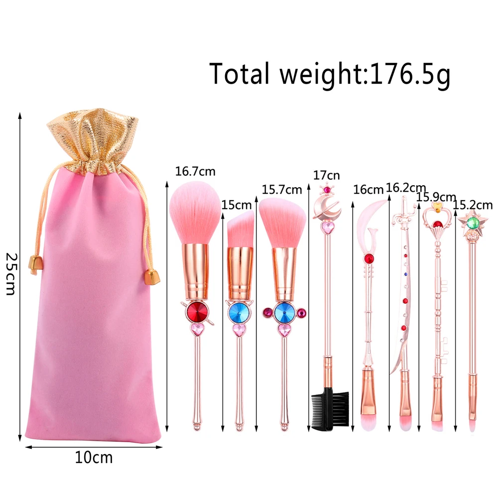 13 PCS Sailor Moon Makeup Wand Weapon Brushes Set Eye Shadow Foundation Cosmetic Brush Eyeshadow Blush Beauty Soft Make Up Tools