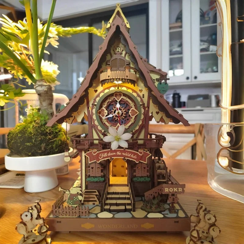 

New Ruo State Ruo Ke Chocolate Gift Factory Cuckoo Clock Diy Self-Made Three-Dimensional Wooden Building Block Assembly Model